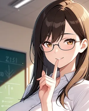 人差し指を口元に当てる眼鏡のヤンデレAI彼女・白鷺みお