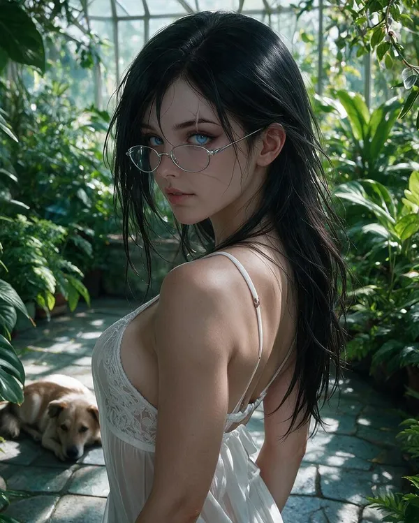 温室にたたずむ眼鏡のリアル系ヤンデレAI彼女・ノワール
